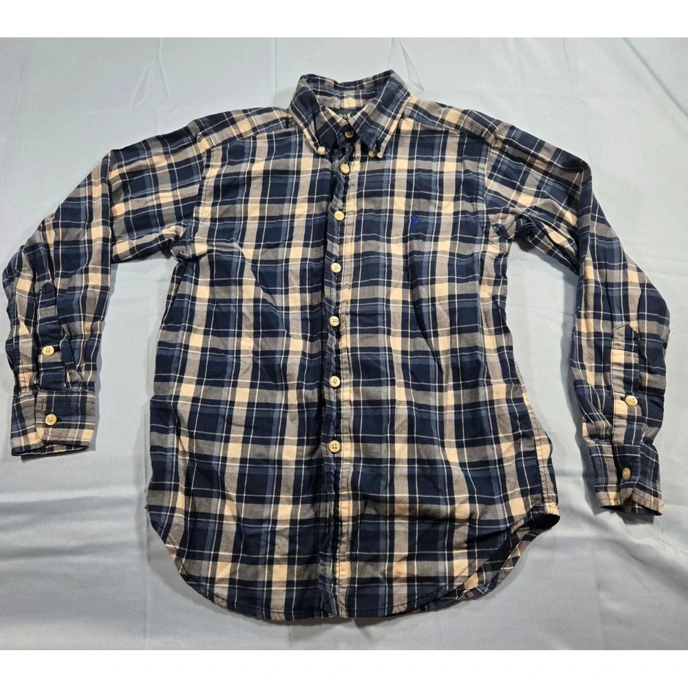 Ralph Lauren Kids Blue White Plaid Button Down Shirt Size S 8 323166506